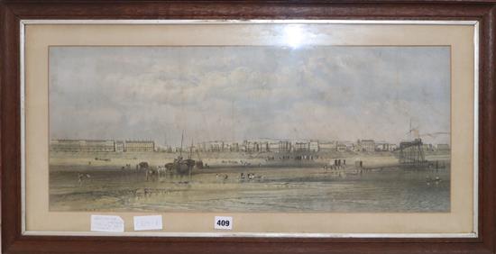 A 19th century hand coloured lithograph, A View of Worthing from the sea, 30 x 72cm.